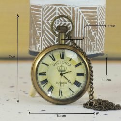 Victoria London 1915 Pocket Watch | Antique Brass, Miyota Movement, Crown Motif & Chain | Royal Inspired Timepiece Gift - Image 5