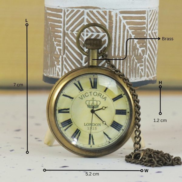 Victoria London 1915 Pocket Watch | Antique Brass, Miyota Movement, Crown Motif & Chain | Royal Inspired Timepiece Gift - Image 5