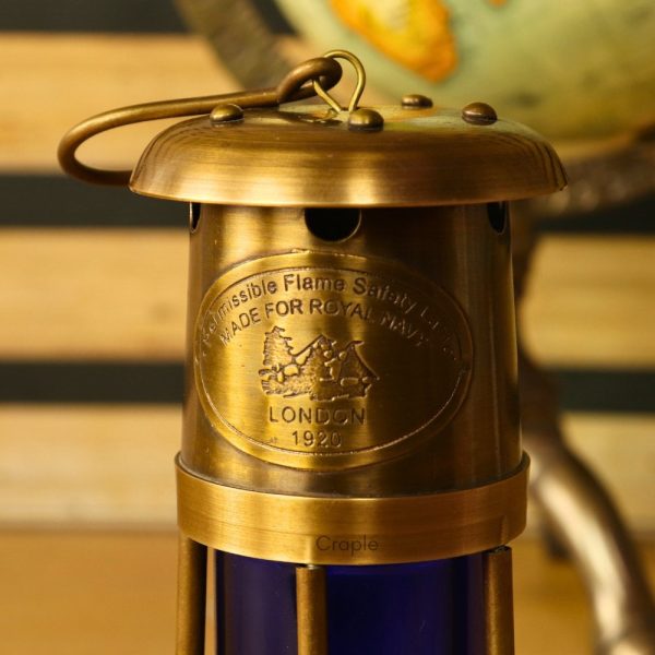 Brass Mariner's Lantern | Functional Oil Lamp, Blue Glow | Royal Navy Plaque | Nautical Decor - Image 5
