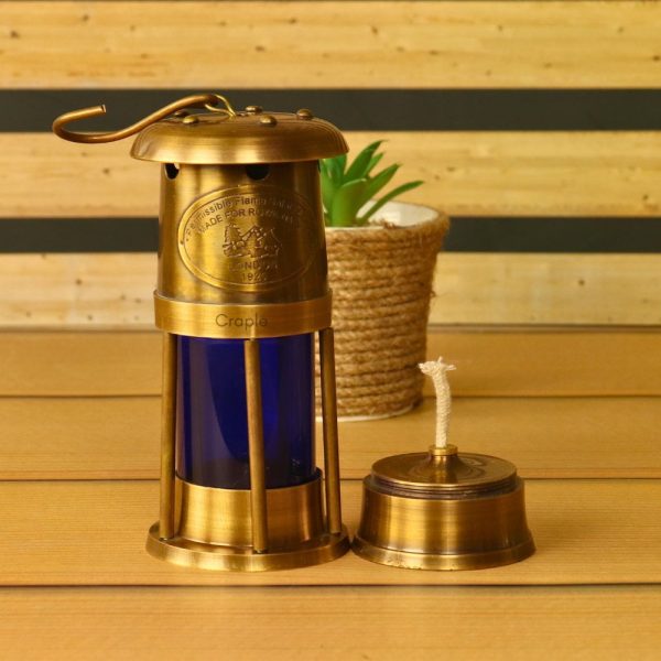 Brass Mariner's Lantern | Functional Oil Lamp, Blue Glow | Royal Navy Plaque | Nautical Decor - Image 4