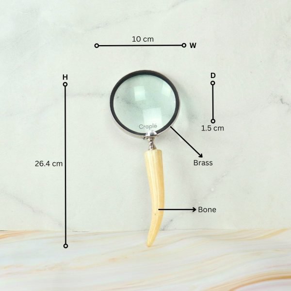 Horn Style Handle Magnifier | Nickel Finish Brass, Clear Lens | Rustic Modern Reading Aid & Gift - Image 5