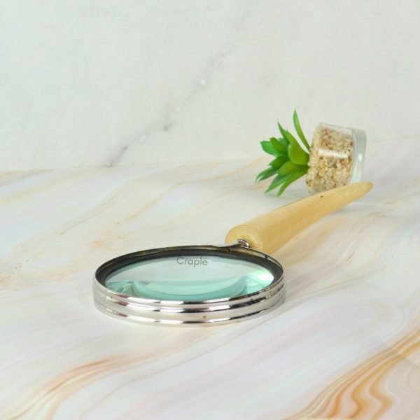 Horn Style Handle Magnifier | Nickel Finish Brass, Clear Lens | Rustic Modern Reading Aid & Gift - Image 4