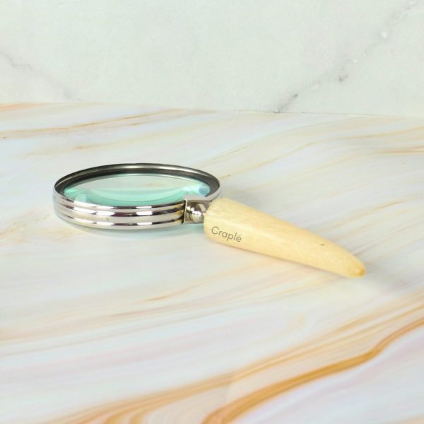 Horn Style Handle Magnifier | Nickel Finish Brass, Clear Lens | Rustic Modern Reading Aid & Gift - Image 2