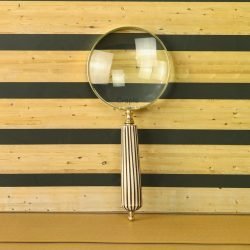 Striped Handle Shiny Brass Magnifier | Polished Finish, Clear Lens | Reading Aid & Modern Desk Decor - Image 4