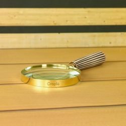 Striped Handle Shiny Brass Magnifier | Polished Finish, Clear Lens | Reading Aid & Modern Desk Decor - Image 2