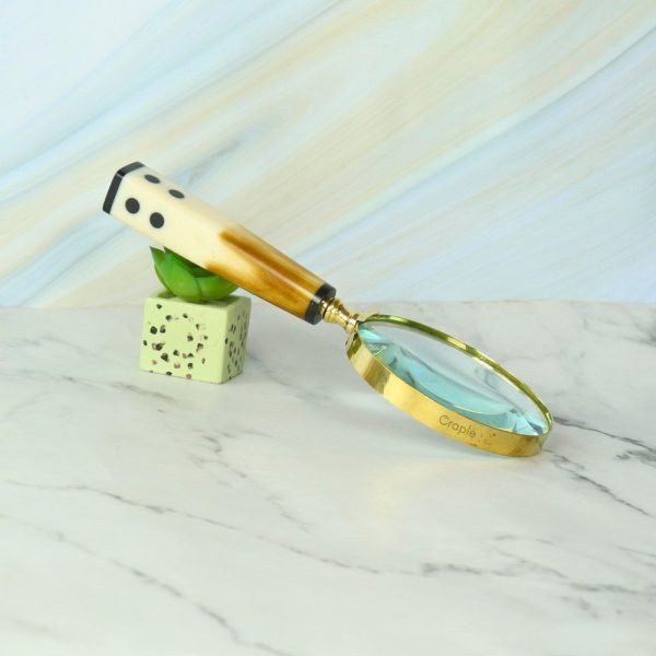 Two-Tone Domino End Handle Magnifier | Shiny Brass, Resin Grip | Reading Aid & Unique Desk Gift - Image 1