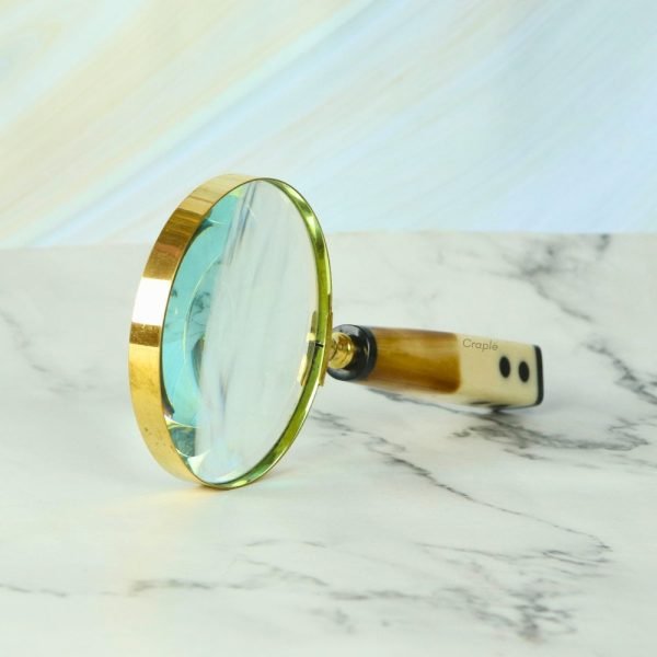 Two-Tone Domino End Handle Magnifier | Shiny Brass, Resin Grip | Reading Aid & Unique Desk Gift - Image 2