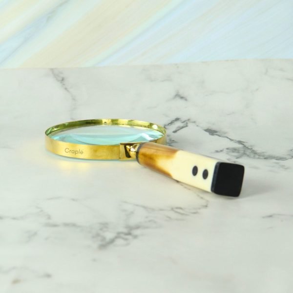 Two-Tone Domino End Handle Magnifier | Shiny Brass, Resin Grip | Reading Aid & Unique Desk Gift - Image 3