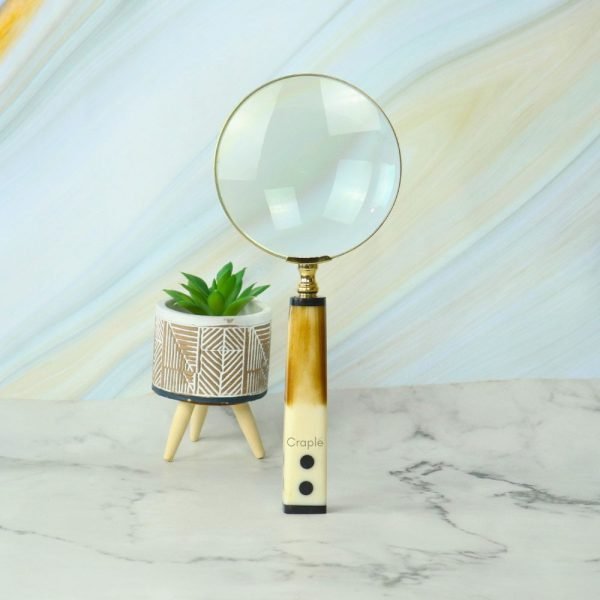 Two-Tone Domino End Handle Magnifier | Shiny Brass, Resin Grip | Reading Aid & Unique Desk Gift - Image 4