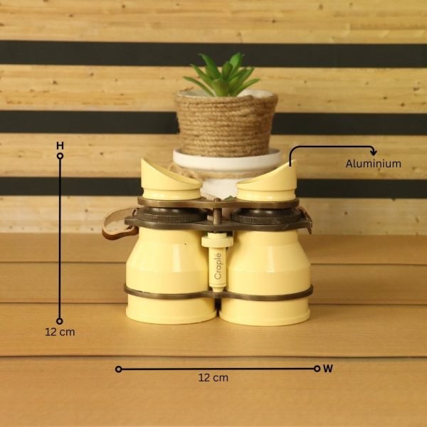 Light Yellow Aluminum Binocular | Angled Eyecups, Adjustable Focus | Retro Decor & Unique Gift w/ Leather Strap - Image 6