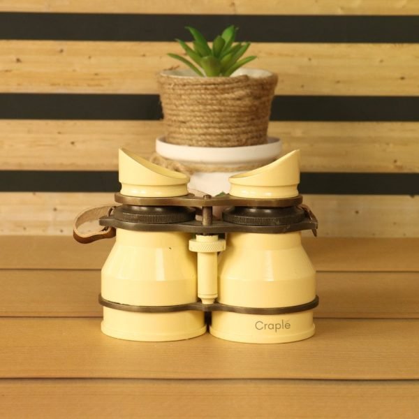 Light Yellow Aluminum Binocular | Angled Eyecups, Adjustable Focus | Retro Decor & Unique Gift w/ Leather Strap - Image 5