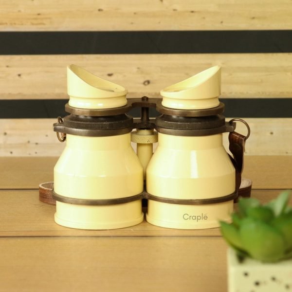 Light Yellow Aluminum Binocular | Angled Eyecups, Adjustable Focus | Retro Decor & Unique Gift w/ Leather Strap - Image 2