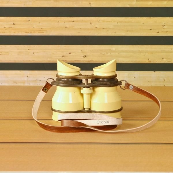 Light Yellow Aluminum Binocular | Angled Eyecups, Adjustable Focus | Retro Decor & Unique Gift w/ Leather Strap - Image 4