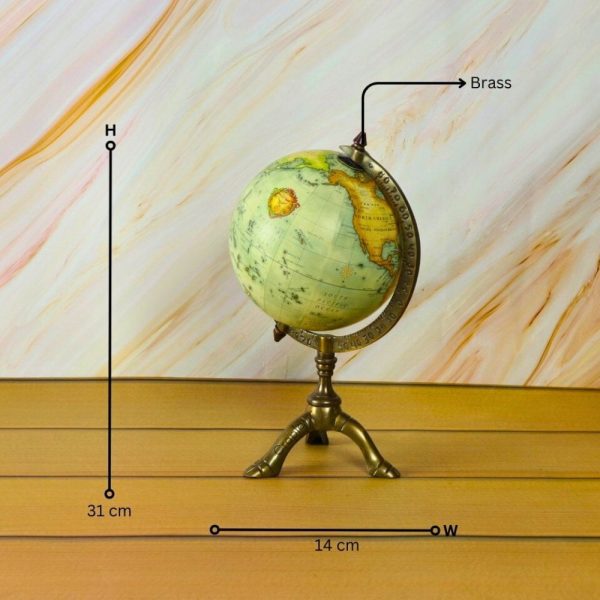 Antique Brass Tripod World Globe | Engraved Arm, Detailed Map | Vintage Desk Decor & Gift - Image 6