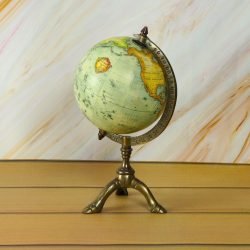 Antique Brass Tripod World Globe | Engraved Arm, Detailed Map | Vintage Desk Decor & Gift - Image 2