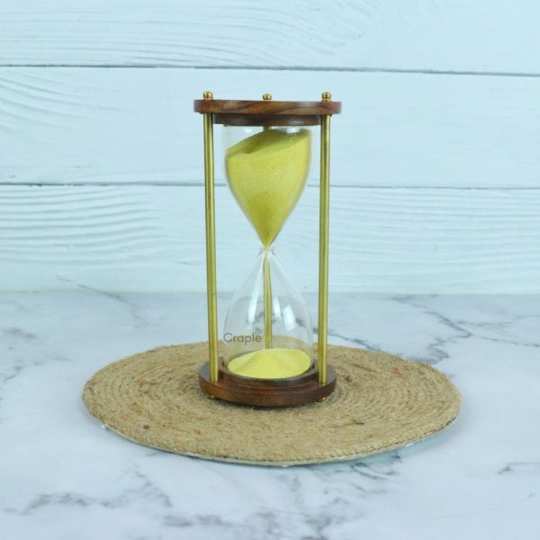 Classic Wood & Brass 3-Minute Hourglass | Sunny Yellow Sand, Shiny Accents | Elegant Desk Timer & Decor - Image 1