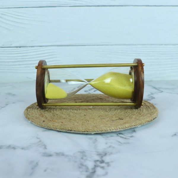 Classic Wood & Brass 3-Minute Hourglass | Sunny Yellow Sand, Shiny Accents | Elegant Desk Timer & Decor - Image 2