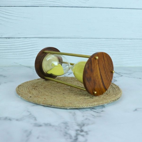 Classic Wood & Brass 3-Minute Hourglass | Sunny Yellow Sand, Shiny Accents | Elegant Desk Timer & Decor - Image 3