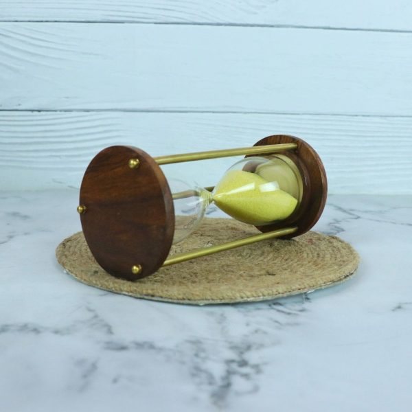 Classic Wood & Brass 3-Minute Hourglass | Sunny Yellow Sand, Shiny Accents | Elegant Desk Timer & Decor - Image 4
