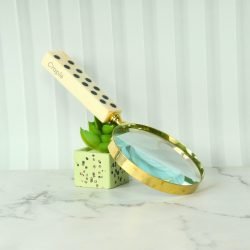 Domino Handle Shiny Brass Magnifier | Playful Design, Clear Lens | Reading Aid & Unique Desk Gift - Image 3