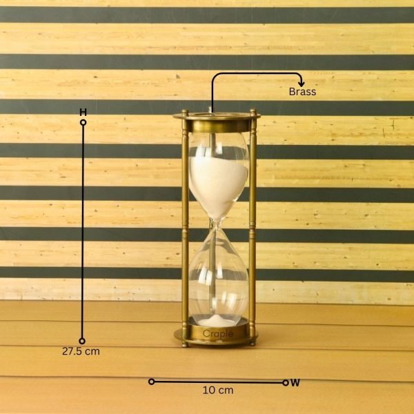 60-Minute Tall Glass Sand Timer with White Sand | Antique Brass Frame, Vintage Aesthetic | Elegant Desk - Image 5