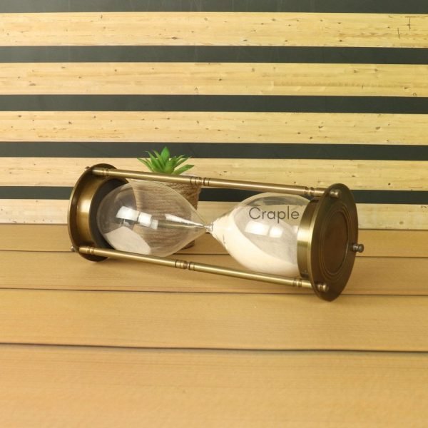 60-Minute Tall Glass Sand Timer with White Sand | Antique Brass Frame, Vintage Aesthetic | Elegant Desk - Image 2