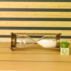 60-Minute Tall Glass Sand Timer with White Sand | Antique Brass Frame, Vintage Aesthetic | Elegant Desk - Image 4