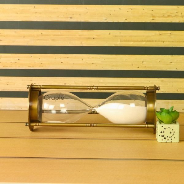 60-Minute Tall Glass Sand Timer with White Sand | Antique Brass Frame, Vintage Aesthetic | Elegant Desk - Image 4