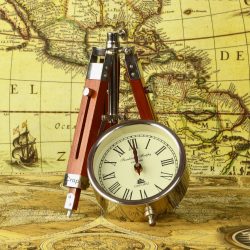 Adjustable Tripod Desk Clock | Nickel Finish Brass Head, Wood & Steel Stand | Vintage Surveyor Style Decor Gift - Image 3