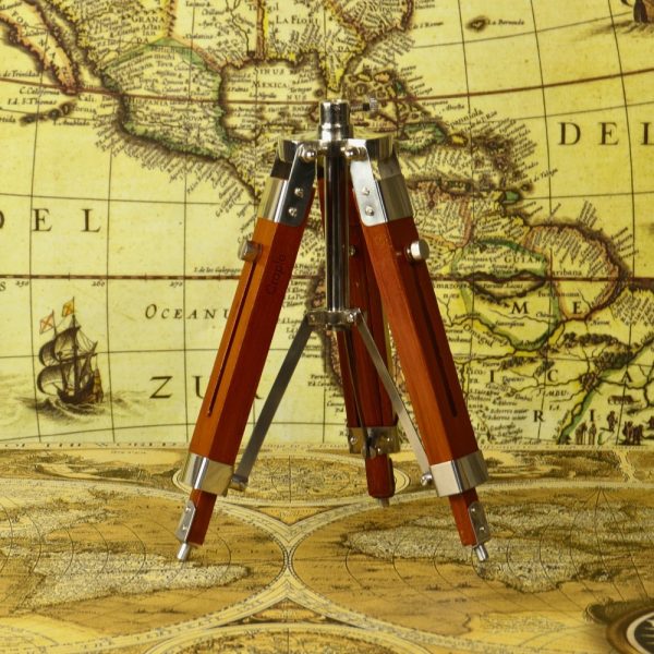 Adjustable Tripod Desk Clock | Nickel Finish Brass Head, Wood & Steel Stand | Vintage Surveyor Style Decor Gift - Image 5
