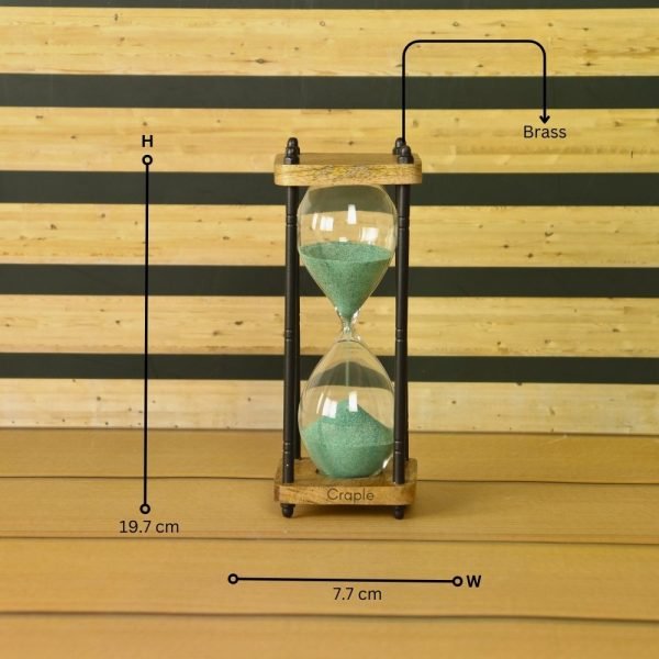 10-Minute Natural Wood & Brass Sand Timer | Antique Black Pillars, Dark Green Sand, Classic Design | Focus Aid & Rustic Decor Gift - Image 6
