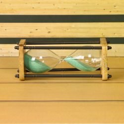 10-Minute Natural Wood & Brass Sand Timer | Antique Black Pillars, Dark Green Sand, Classic Design | Focus Aid & Rustic Decor Gift - Image 3