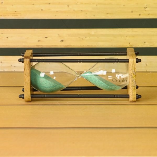 10-Minute Natural Wood & Brass Sand Timer | Antique Black Pillars, Dark Green Sand, Classic Design | Focus Aid & Rustic Decor Gift - Image 3
