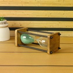 10-Minute Natural Wood & Brass Sand Timer | Antique Black Pillars, Dark Green Sand, Classic Design | Focus Aid & Rustic Decor Gift - Image 5