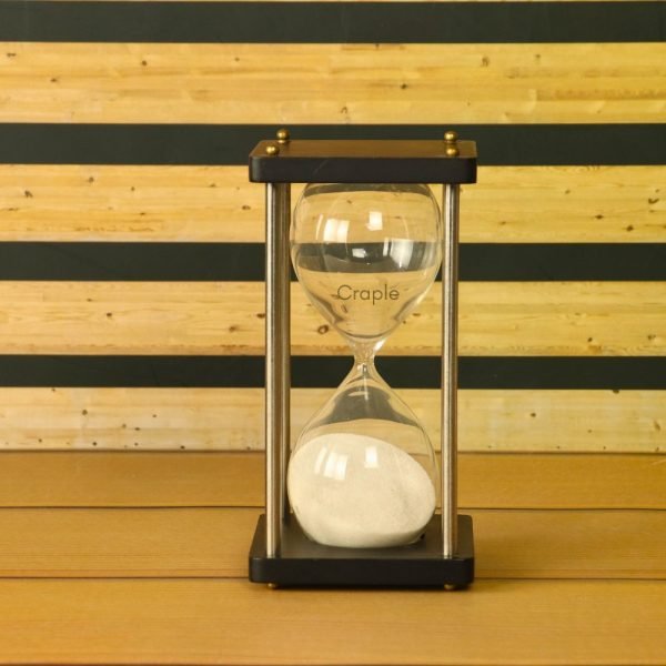 5-Minute Black Wood & Nickel Brass Sand Timer | White Sand, Modern Design | Focus Aid & Desk Decor Gift - Image 2