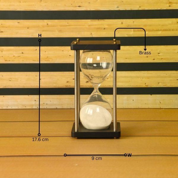 5-Minute Black Wood & Nickel Brass Sand Timer | White Sand, Modern Design | Focus Aid & Desk Decor Gift - Image 7