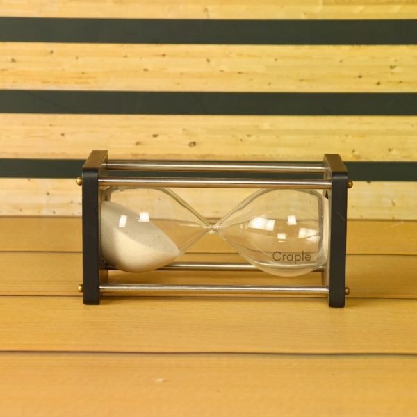 5-Minute Black Wood & Nickel Brass Sand Timer | White Sand, Modern Design | Focus Aid & Desk Decor Gift - Image 6