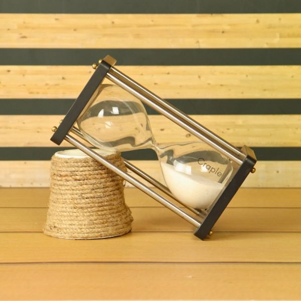 5-Minute Black Wood & Nickel Brass Sand Timer | White Sand, Modern Design | Focus Aid & Desk Decor Gift - Image 3