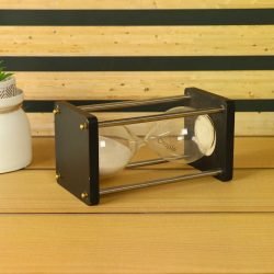5-Minute Black Wood & Nickel Brass Sand Timer | White Sand, Modern Design | Focus Aid & Desk Decor Gift - Image 4