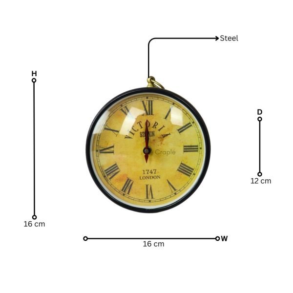 Golden Brass Coated Double-Sided Steel Station Clock | Ornate Wall Bracket, Victoria London Style | Vintage Home Decor Gift - Image 7