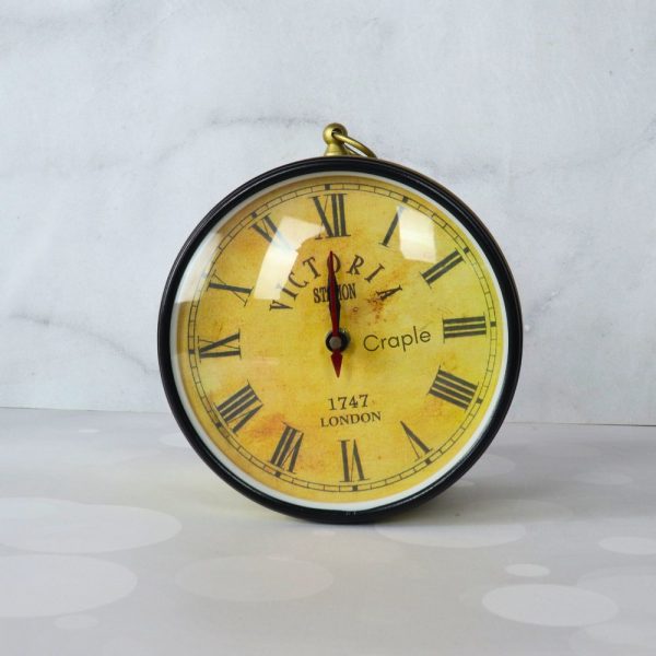 Golden Brass Coated Double-Sided Steel Station Clock | Ornate Wall Bracket, Victoria London Style | Vintage Home Decor Gift - Image 2
