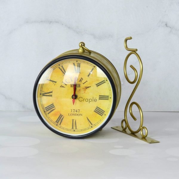 Golden Brass Coated Double-Sided Steel Station Clock | Ornate Wall Bracket, Victoria London Style | Vintage Home Decor Gift - Image 6