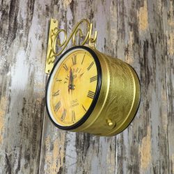 Golden Brass Coated Double-Sided Steel Station Clock | Ornate Wall Bracket, Victoria London Style | Vintage Home Decor Gift - Image 3