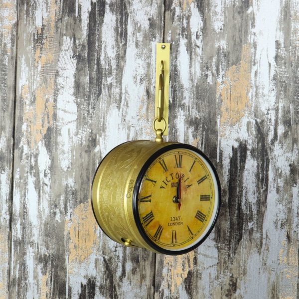 Golden Brass Coated Double-Sided Steel Station Clock | Ornate Wall Bracket, Victoria London Style | Vintage Home Decor Gift - Image 4