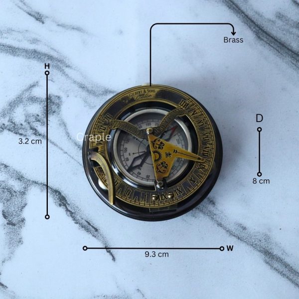 Antique Brass-Silver Sundial Compass | Gilbert & Sons Style, Water Level | Engravable Wooden Box, Desk Decor & Collector's Gift - Image 8