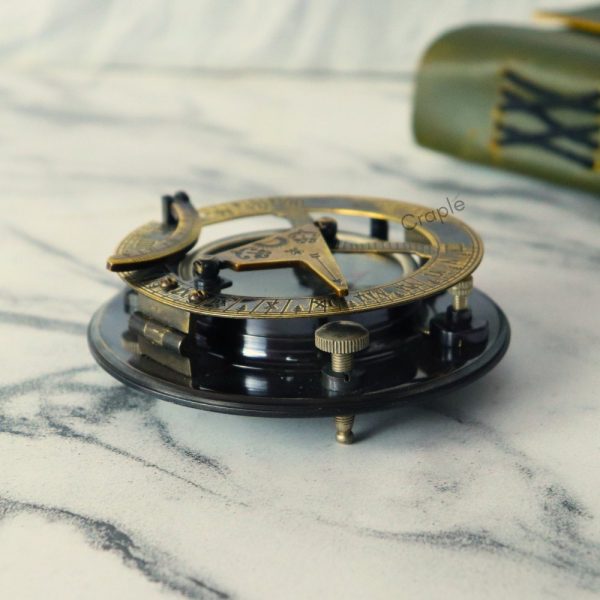 Antique Brass-Silver Sundial Compass | Gilbert & Sons Style, Water Level | Engravable Wooden Box, Desk Decor & Collector's Gift - Image 4