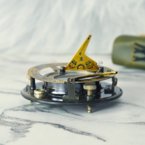 Antique Brass-Silver Sundial Compass | Gilbert & Sons Style, Water Level | Engravable Wooden Box, Desk Decor & Collector's Gift - Image 7