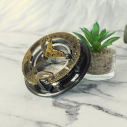 Antique Brass-Silver Sundial Compass | Gilbert & Sons Style, Water Level | Engravable Wooden Box, Desk Decor & Collector's Gift - Image 2
