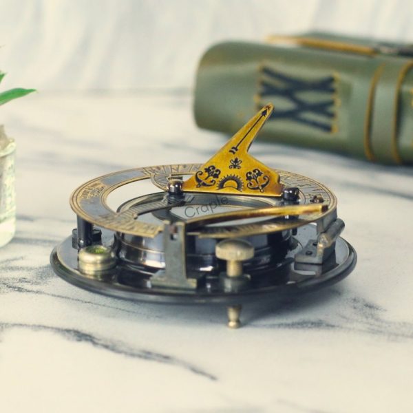 Antique Brass-Silver Sundial Compass | Gilbert & Sons Style, Water Level | Engravable Wooden Box, Desk Decor & Collector's Gift - Image 6