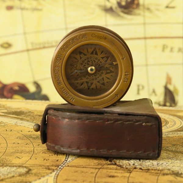 Antique Brass Sliding Magnifier Desk Compass | Henry Hughes 1941 Style | Handcrafted Reading & Navigational Aid - Image 4